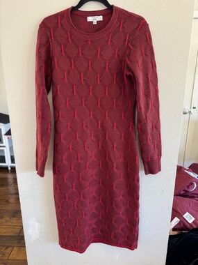 Thakoon Red Patterned Knit Long Sleeve Dress Medium